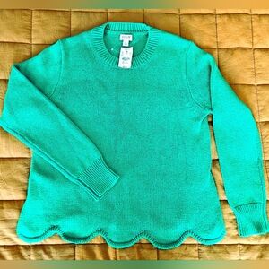 NWT J Crew Women's Vibrant Green Crew Neck Sweater sz Medium